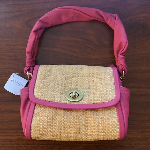 Coach F42475 Pink Top Handle Straw Bag - Picture 1 of 10